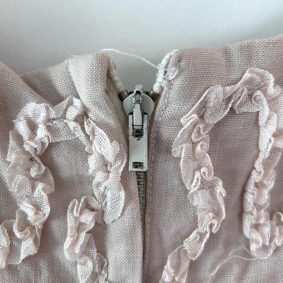 VINTAGE Linen-Like Beige Sleeveless Dress with 3D Ruffled Ribbon Details - Picture 9 of 13